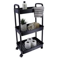 Tendance Keuken/badkamer trolley 3 laags - 38 x 26 x 77 cm - zwart - kunststof - met wielen Tendance Keuken/badkamer trolley 3 laags - 38 x 26 x 77 cm - zwart - kunststof - met wielen