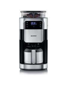 Severin Filterkaffeemaschine mit Mahlwerk und Edelstahl-Thermokanne, Koffiezetapparaat Zwart, RVS (geborsteld) Capaciteit koppen: 8 Display, Met thermoskan,