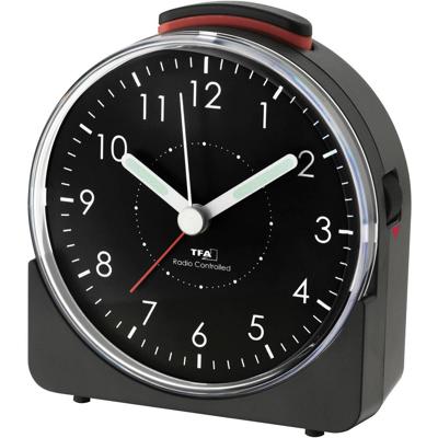 TFA Dostmann 60.1513.01 Wekker Zendergestuurd Zwart Fluorescerende Wijzers
