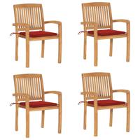 Tuinstoelen stapelbaar 4 st met kussens massief teakhout