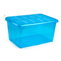 1x Opslagbakken/organizers met deksel 60 liter 63 x 46 x 32 transparant blauw - thumbnail