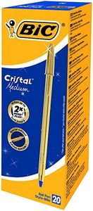 Bic balpen Cristal Medium, gouden lichaam, blauwe inkt, doos van 20 stuks