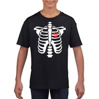 Skelet halloween t-shirt zwart voor jongens en meisjes XL (158-164)  -