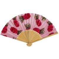 Spaanse handwaaier - Tropische zomer kleuren print roze ananas - bamboe/papier - 21 cm