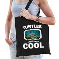 Dieren zee schildpad tasje zwart volwassenen en kinderen - turtles are cool cadeau boodschappentasje - thumbnail