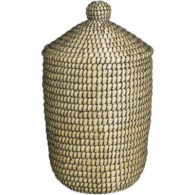 2e Halve Prijs Leen Bakker - Mand Noos Met Deksel - Zwart/groen - 34xØ26 Cm - Natuurlijk Materiaal - Groen#Zwart