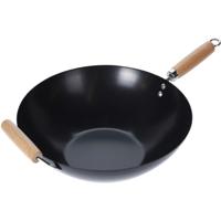 Excellent Houseware Wokpan - steelwok - met houten handvat - Dia 35 cm - metaal/hout