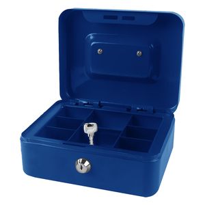 Geldkistje/kluisje met slot - blauw - 25 cm - metaal - incl 2 sleutels