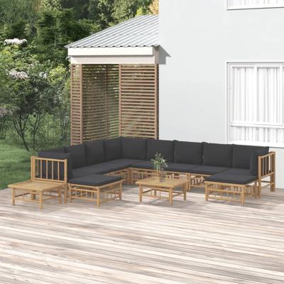 12-delige Loungeset met kussens bamboe donkergrijs
