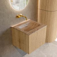 Badmeubel Mondiaz Kurve-Dlux | 50 cm | Meubelkleur Oak | Wastafelkleur Arena | Solid surface | Wasbak midden spoelbak | Zonder kraangat(en)