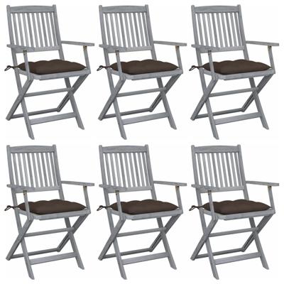 Tuinstoelen 6 st inklapbaar met kussens massief acaciahout