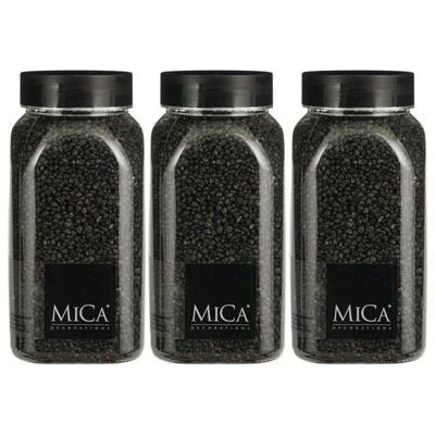 Mica Decorations decoratie stenen/granulaat - 3x - 650ml - antraciet - hobby steentjes