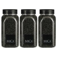 Mica Decorations decoratie stenen/granulaat - 3x - 650ml - antraciet - hobby steentjes