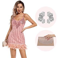 Retro vintage Roaring jaren '20 Jaren 1920 Flapper jurk Cosplay kostuum Outfits The Great Gatsby Dames Pailletten Veer Kerstmis Halloween Feest / Uitgaan Kleding Lightinthebox