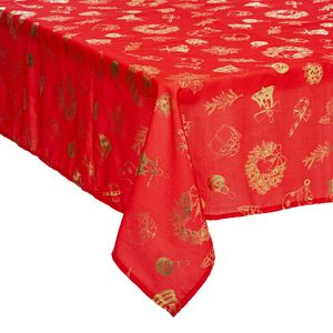 Tafelkleed Kerst thema - rood/goud - polyester - 240 x 140 cm