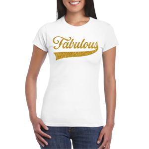 Foute party t-shirt voor dames - Fabulous - wit - glitter - carnaval/themafeest