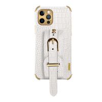 iPhone SE 2022 hoesje - Backcover - Slangenprint - Handvat - Gesp - Kunstleer - Wit