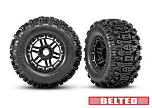 Traxxas - Tires & wheels, assembled, glued (black wheels, belted Sledgehammer All-Terrain tires, dual profile) (TRX-8979)