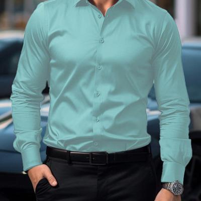 Bon&Bon Men's Dark Green Long Sleeve Shirt with Embroidered Cuffs Mint Green / S