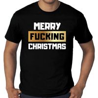 Plus size fout kerst shirt  Merry Fucking Christmas zwart voor heren 4XL  -