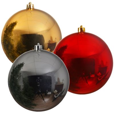 3x Grote kerstballen rood goud en zilver van 25 cm glans van kunststof