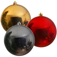 3x Grote kerstballen rood goud en zilver van 25 cm glans van kunststof