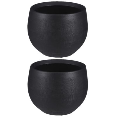 2x stuks bloempot in het mat zwart keramiek voor kamerplant H13 x D16 cm