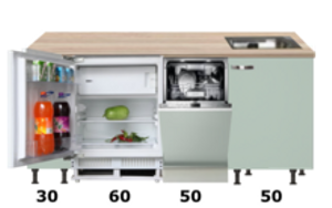 kitchenette 190cm groen mat incl inbouw koelkast en vaatwasser RAI-4120