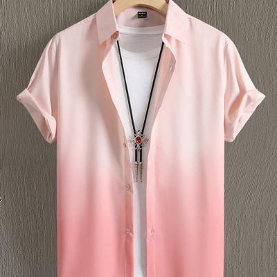 Bon&Bon Homme Men's Pink Ombre Short Sleeve Button Up Shirt Baby Pink / M