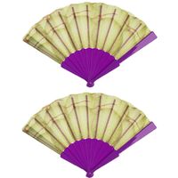 Spaanse handwaaier - 4x - suikermeloen geel/paars - polyester/kunststof - 23 x 40 cm