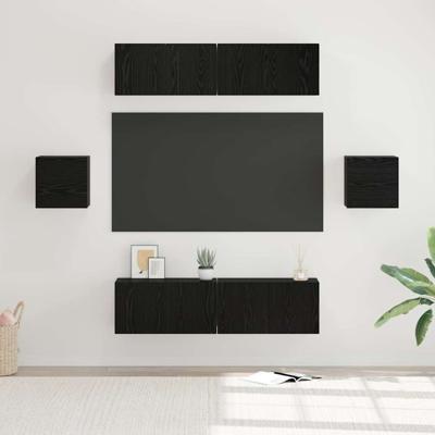 Tv-meubelset 6 pcs Zwart eiken 60 x 30 x 30 cm Bewerkt hout