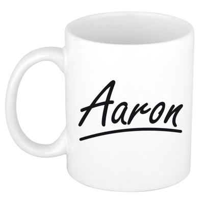 Aaron Naam koffiemok - beker - met sierlijke letters - wit - 300 ml - Cadeau - Heren
