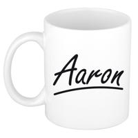 Aaron Naam koffiemok - beker - met sierlijke letters - wit - 300 ml - Cadeau - Heren