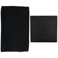 MSV Douche anti-slip mat en droogloop mat - Napoli badkamer set - rubber/polyester - zwart - Badmatjes - thumbnail