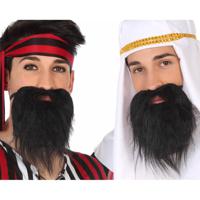 Carnaval verkleed half lange baard met snor - zwart - piraat/arabier/cowboy