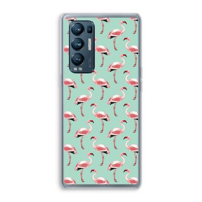 Flamingoprint groen: Oppo Find X3 Neo Transparant Hoesje
