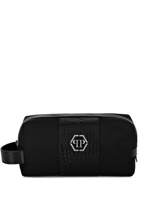 Philipp Plein trousse de toilette zippée à plaque logo - Noir Philipp Plein trousse de toilette zippée à plaque logo - Noir