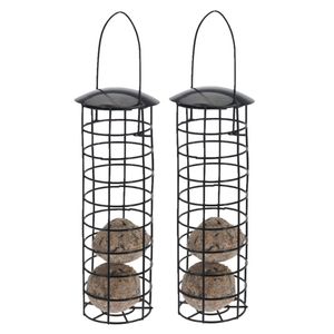 2x stuks metalen vogel voeder huisjes voor pindas/vetbollen zwart D7 x H25 cm