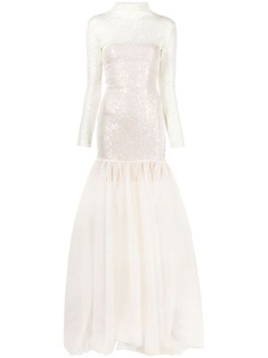 Atu Body Couture robe longue ornée de sequins à col montant - Blanc