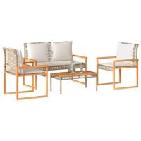4-delige Loungeset met kussens poly rattan gemengd beige - thumbnail