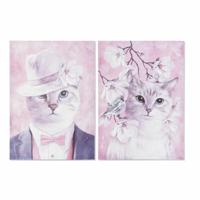 Schilderij DKD Home Decor Kat (50 x 1,8 x 70 cm) (2 Stuks)