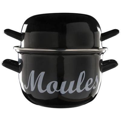 Cosy & Trendy Mosselpan/pot - emaille - zwart - Moules - D18 cm - 2,8 liter