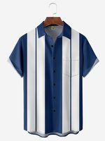 Geometric Chest Pocket Short Sleeve Bowling Shirt