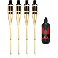 4x stuks Bamboe fakkels safe 60 cm inclusief 1 liter lampenolie/fakkelolie - Fakkels - thumbnail