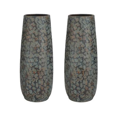 Mica Decorations Bloemenvaas Clemente - 2x - 55 x 21 cm - groen/koper - keramiek - vaas