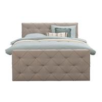 Leen Bakker - Boxspring Met Voetbord Liv Geruit - 160x200 Cm - Slanke Poot - Stof - Beige