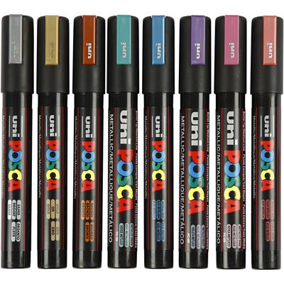 Uni-Posca Posca marker, afm pc-5m, lijndikte 2,5 mm, medium, metallic kleuren, 8 stuk/ 1 doos