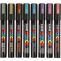 Uni-Posca Posca marker, afm pc-5m, lijndikte 2,5 mm, medium, metallic kleuren, 8 stuk/ 1 doos