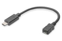 Digitus USB-kabel USB 2.0 USB-C stekker, USB-micro-B bus 0.15 m Zwart Rond, Stekker past op beide manieren, Afgeschermd (dubbel) AK-300316-001-S