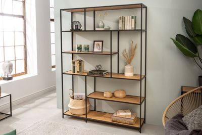 industrieele boekenkast SLIM LINE 185x135cm wilde eik zwart zes planken - 42026